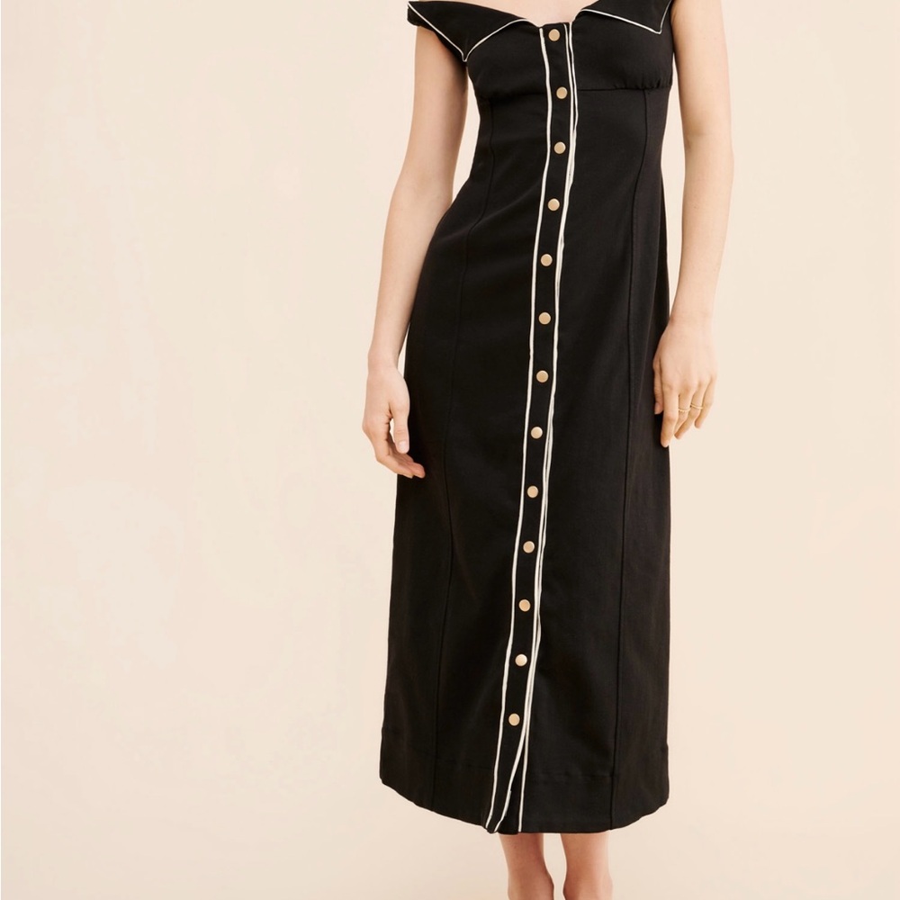 Free People Black Midi Dress with Cream Accents Linnea Midi Dress XL STRETCHY